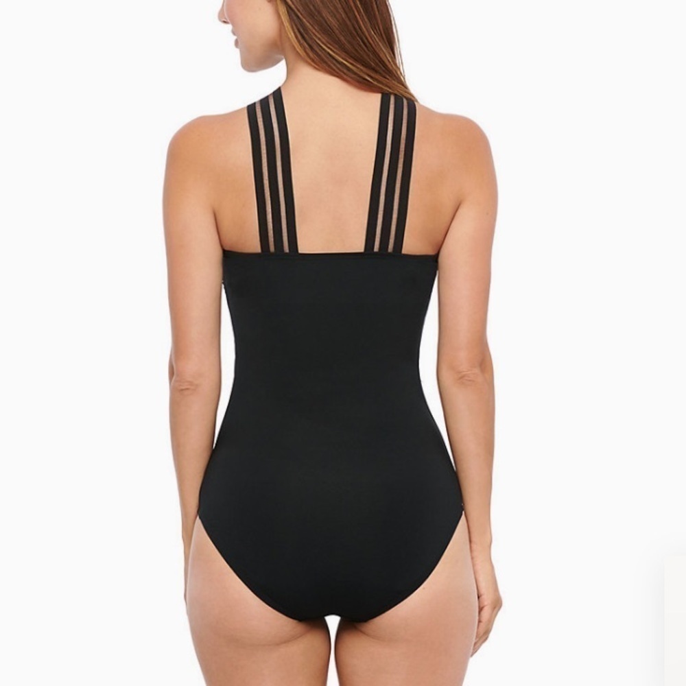 New Black Cross Over One Piece Swimsuit Size Medium - Picture 5 of 9